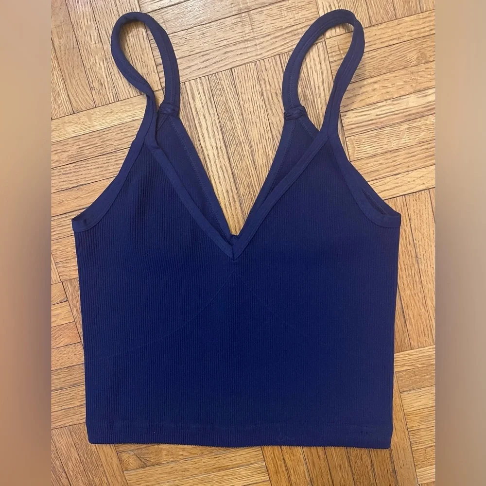 Free People Movement Happiness Runs V Neck Tank Top in Denim Blue Size XL NWOT